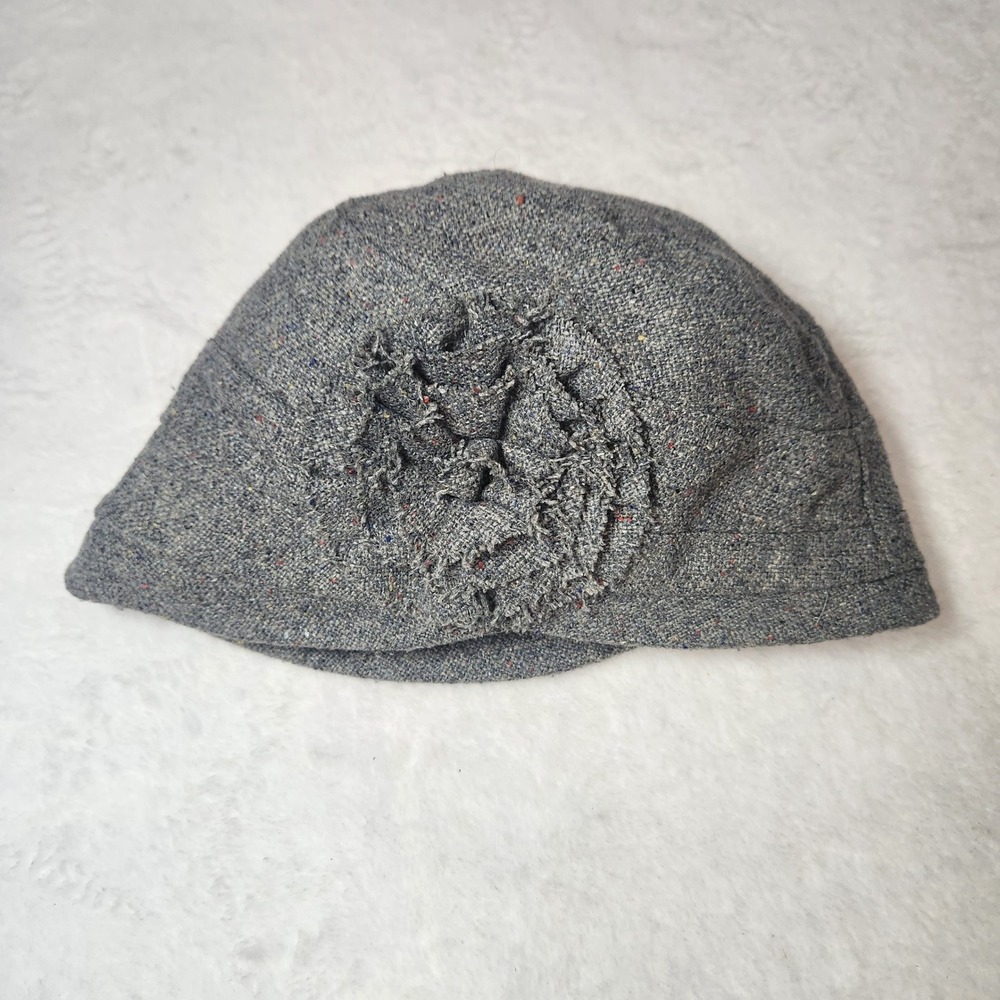 Payless Grey Tweed Wool Blend Cloche Hat Cap Rosette Boho Twee Academia Indie